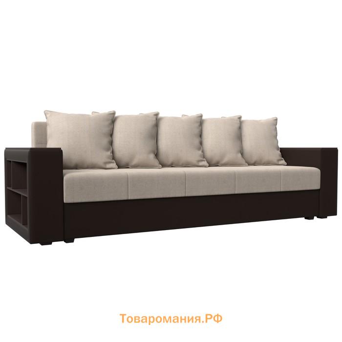 Прямой диван «Дубай лайт», еврокнижка, слева, рогожка бежевый / экокожа коричневый