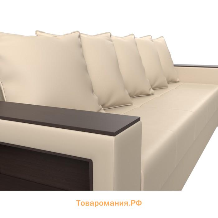 Прямой диван «Дубай лайт», еврокнижка, полки слева, экокожа, цвет бежевый