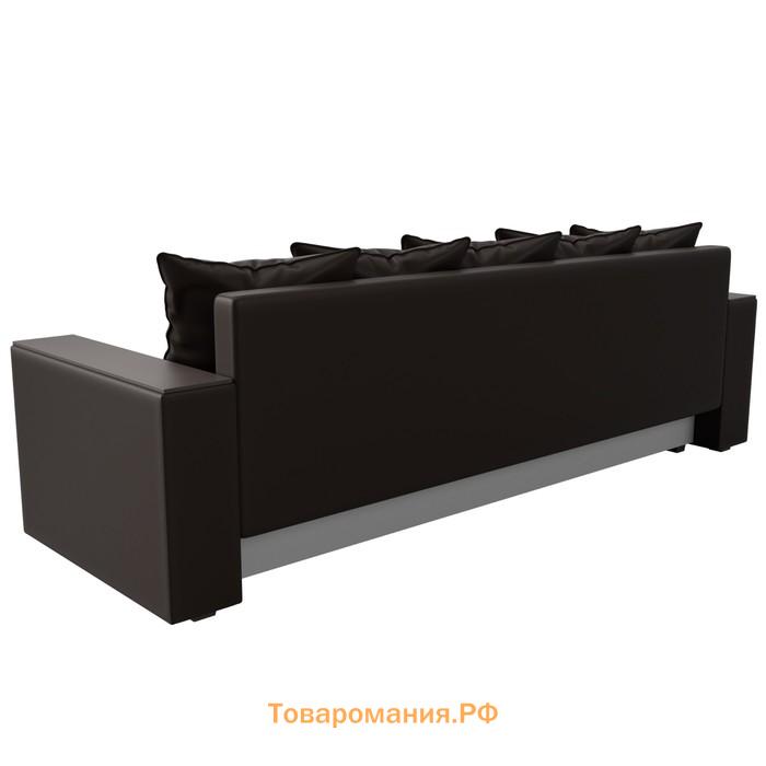 Прямой диван «Дубай лайт», еврокнижка, полки слева, экокожа, цвет коричневый