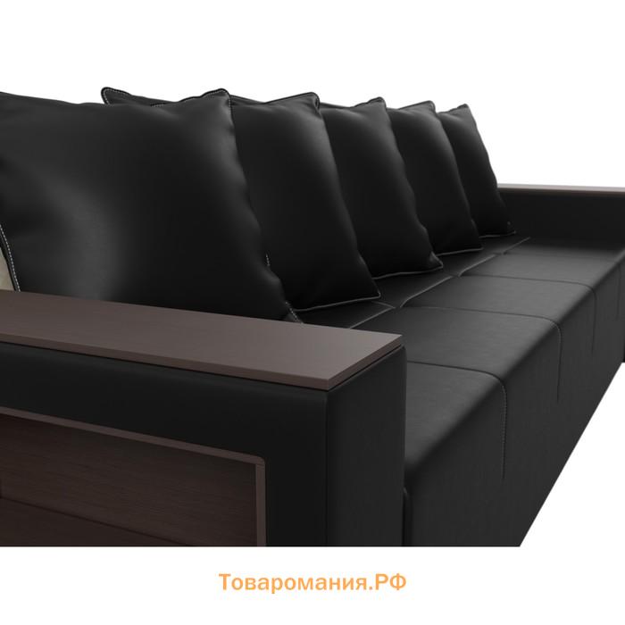 Прямой диван «Дубай лайт», еврокнижка, полки слева, экокожа, цвет чёрный