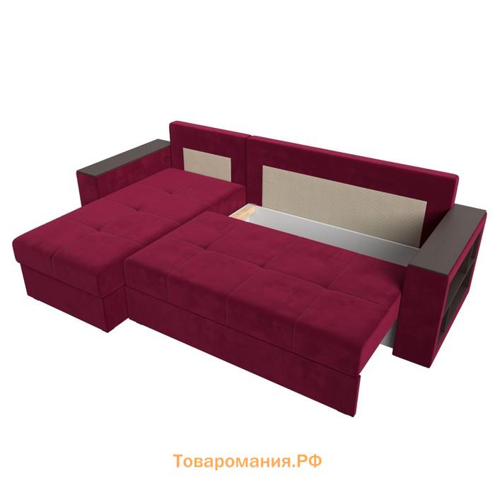 Угловой диван «Дубай лайт», еврокнижка, угол левый, микровельвет, цвет бордовый