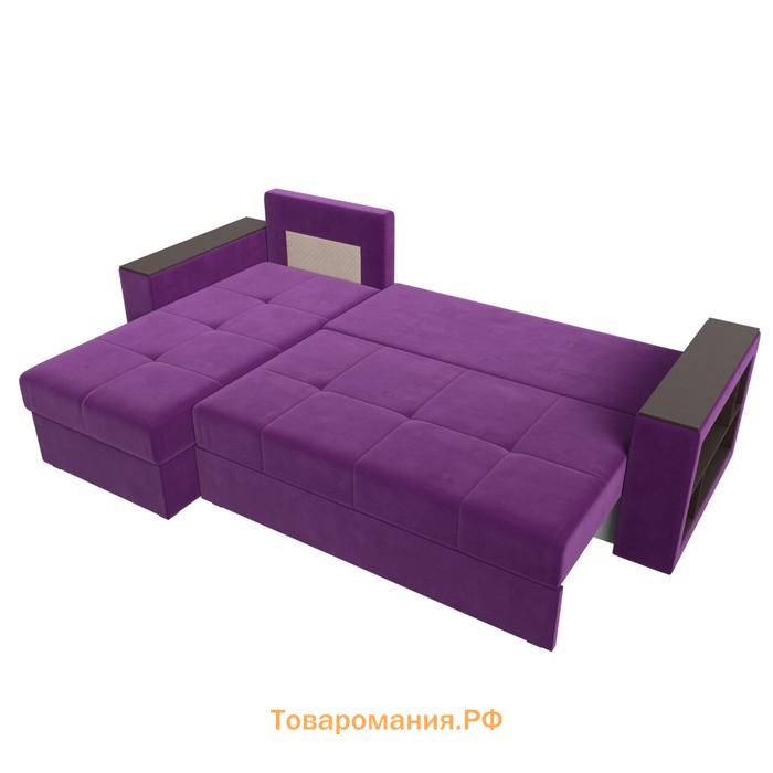 Угловой диван «Дубай лайт», еврокнижка, угол левый, микровельвет, цвет фиолетовый
