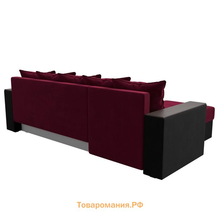 Угловой диван «Дубай лайт», еврокнижка, угол левый, микровельвет, цвет бордовый / чёрный