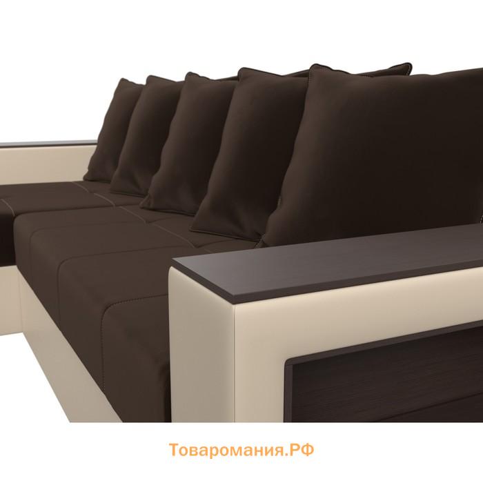 Угловой диван «Дубай лайт», угол левый, цвет микровельвет коричневый / экокожа бежевый