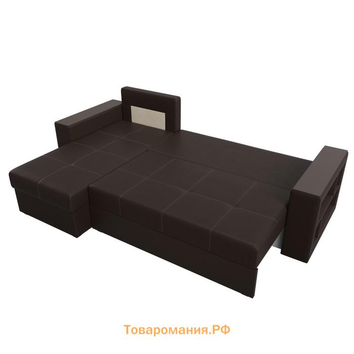 Угловой диван «Дубай лайт», еврокнижка, угол левый, экокожа, цвет коричневый