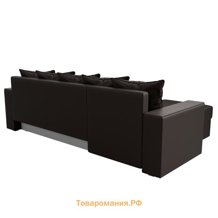 Угловой диван «Дубай лайт», еврокнижка, угол левый, экокожа, цвет коричневый