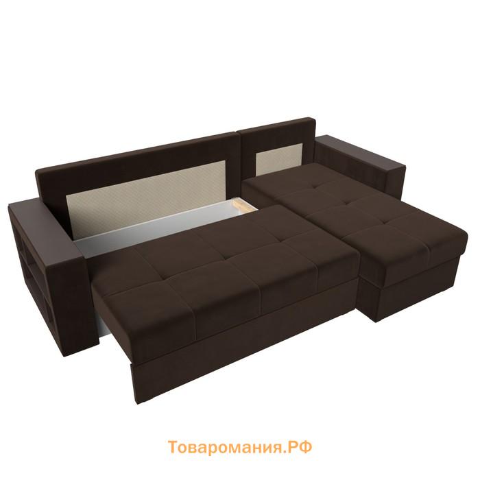 Угловой диван «Дубай лайт», еврокнижка, угол правый, микровельвет, цвет коричневый