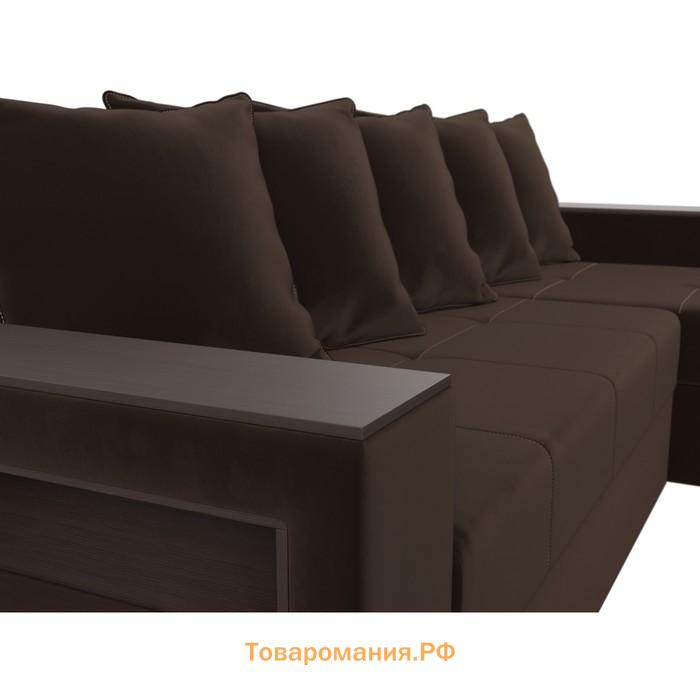 Угловой диван «Дубай лайт», еврокнижка, угол правый, микровельвет, цвет коричневый