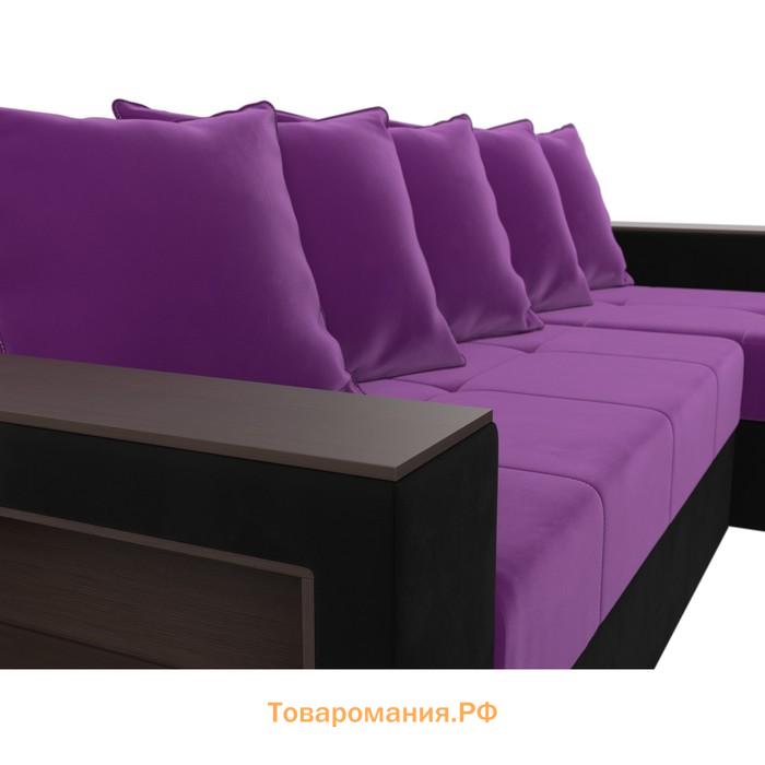 Угловой диван «Дубай лайт», еврокнижка, угол правый, микровельвет, фиолетовый / чёрный