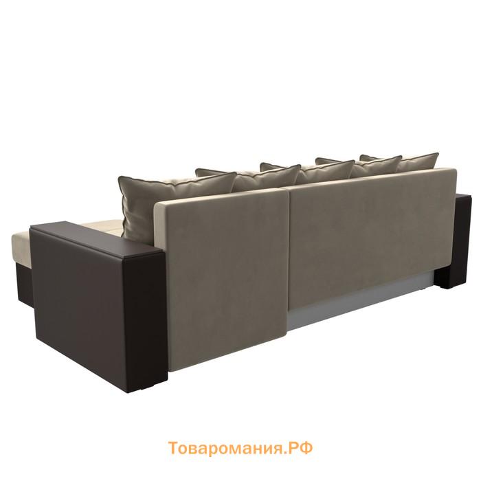 Угловой диван «Дубай лайт», угол правый, цвет микровельвет бежевый / экокожа коричневый