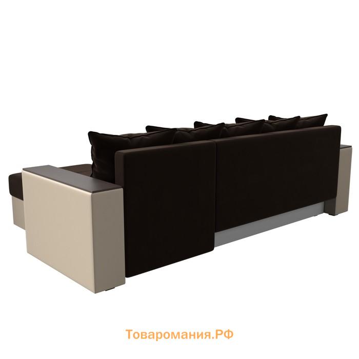 Угловой диван «Дубай лайт», угол правый, цвет микровельвет коричневый / экокожа бежевый