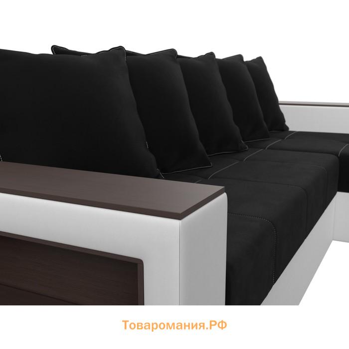 Угловой диван «Дубай лайт», еврокнижка, угол правый, микровельвет чёрный / экокожа белый