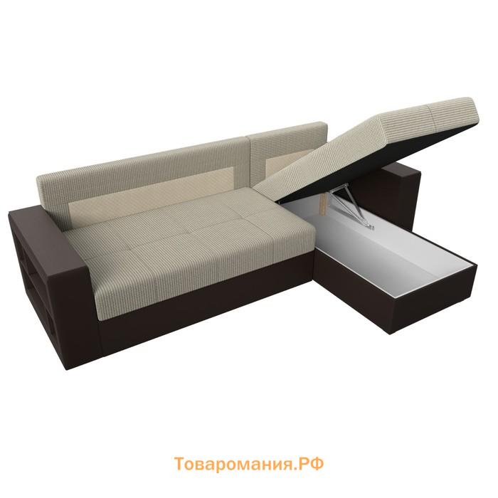 Угловой диван «Дубай лайт», еврокнижка, угол правый, рогожка корфу 02 / экокожа коричневый