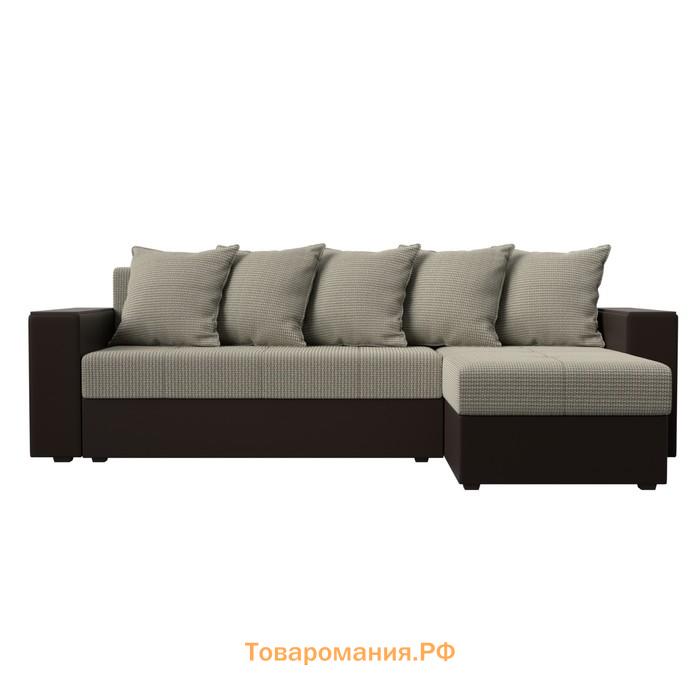 Угловой диван «Дубай лайт», еврокнижка, угол правый, рогожка корфу 02 / экокожа коричневый