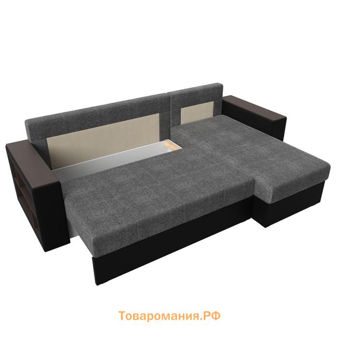 Угловой диван «Дубай лайт», еврокнижка, угол правый, цвет рогожка серый / экокожа чёрный