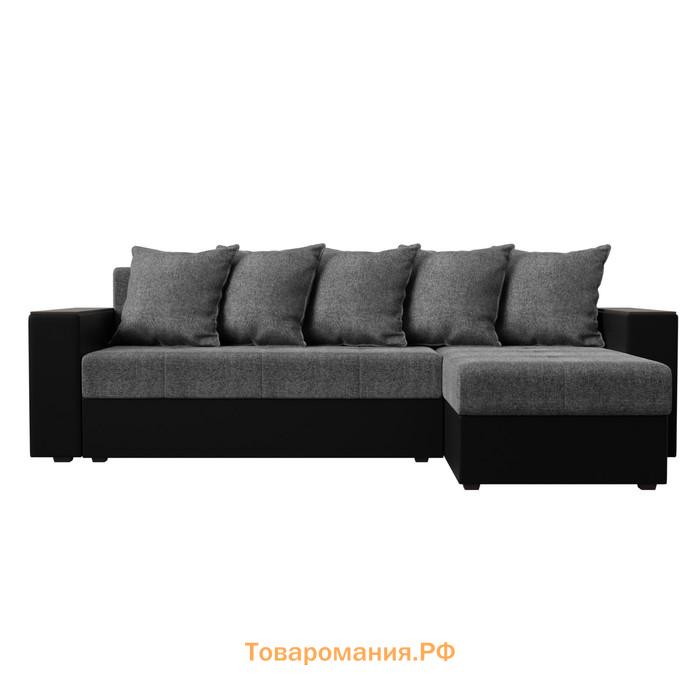 Угловой диван «Дубай лайт», еврокнижка, угол правый, цвет рогожка серый / экокожа чёрный