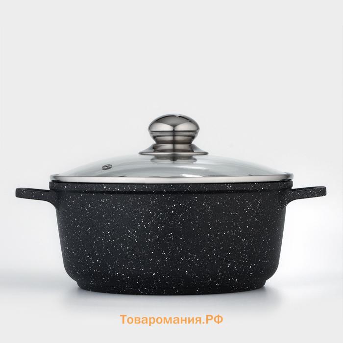 Кастрюля  «Элит», 3.3 л, d=22 см, h=10 см, литые ручки, антипригарное покрытие, литой алюминий, чёрная