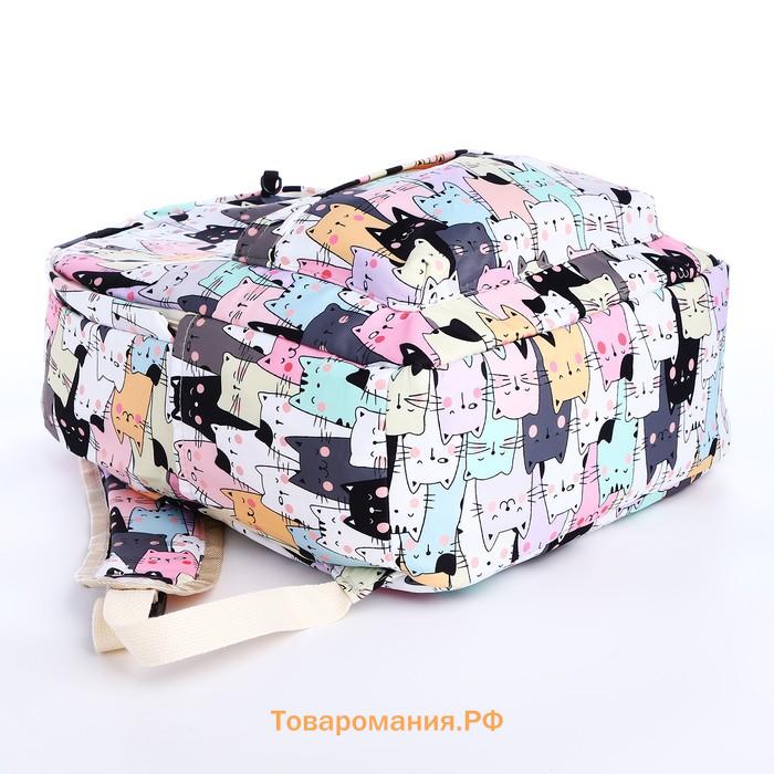 Набор: рюкзак школьный и пенал, с карманами, с принтом Cute cats, разноцветный/оранжевый