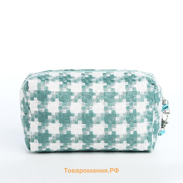 Косметичка на молнии, с ручкой, маленькая, с рисунком, белая/зелёная