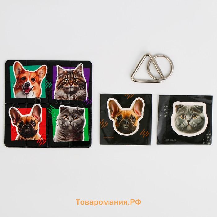 Металлическая головоломка с пазлами и наклейками «Котики, собачки», МИКС