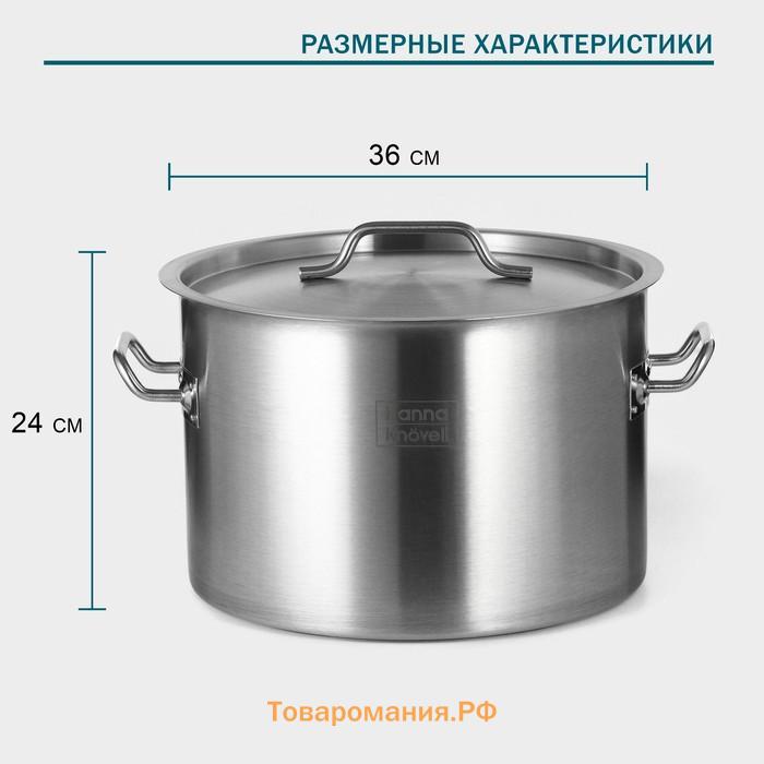 Кастрюля Hanna Knövell, 25 л, d=36 см, h=24 см, толщина 0.8 мм, дно ТРС, толщина дна 4.4 мм, 201 сталь, индукция