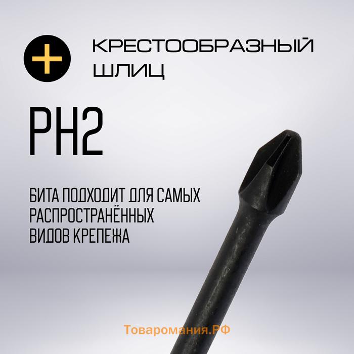 Бита ТУНДРА ПРОФИ, Torsion, сталь S2, PH2 х 65 мм, пластиковый кейс по 10 шт.