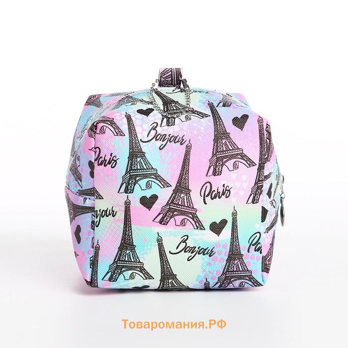 Мини косметичка на молнии подвесная, с принтом, розовая/разноцветная