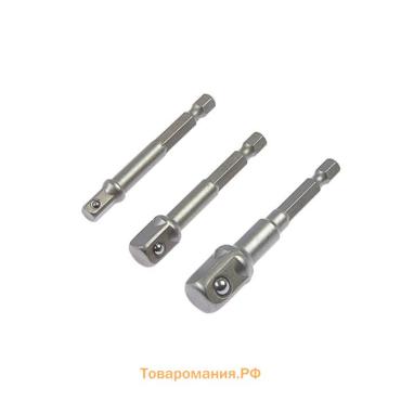 Набор адаптеров для торцевых головок ТУНДРА, сталь CrV, 1/2×75, 3/8 и 1/4" х 65 мм, 3 шт.
