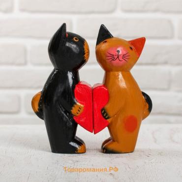 Сувенирный набор «Влюблённая парочка кошек», 16×5×16.5 см, дерево