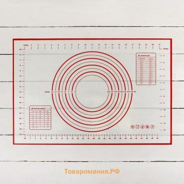 Коврик для выпечки и раскатки теста с разметкой, армированный, силикон, 40×60 см, белый