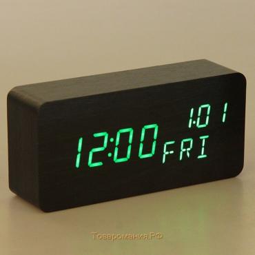 Часы - будильник электронные "Цифра-Т" настольные с термометром, деревянные, ААА, USB