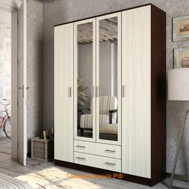 Шкаф четырехстворчатый «Квадро», 1600×487×2200 мм, цвет венге/лоредо