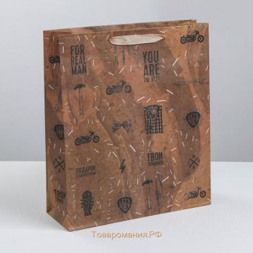 Пакет подарочный крафтовый вертикальный, упаковка, «For real man», MS 18 х 23 х 8 см