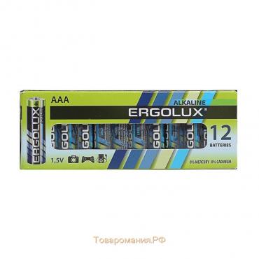 Батарейка алкалиновая Ergolux, AAA, LR03-12BOX (LR03 BP-12), 1.5В, набор 12 шт.