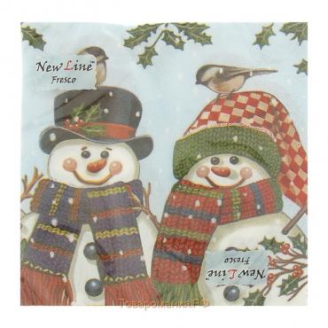 Новогодние салфетки бумажные Fresco "Снеговички", 2 слоя, 33*33 см, 20 листов