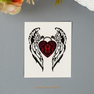 Татуировка на тело "Крылья с красным сердцем"