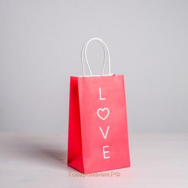 Пакет подарочный крафт, упаковка, «Love», 12 х 21 х 9 см