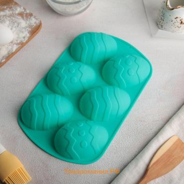 Форма для выпечки  «Пасха. Пасхальные яйца», силикон, 32.5×19.5 см, 6 ячеек (9.7×6.8 см), красная