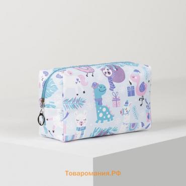 Косметичка объёмная на молнии, с ручкой, с принтом, голубая