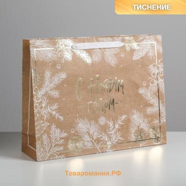 Пакет крафтовый горизонтальный «С Новым годом», L 40 × 31 × 11.5 см