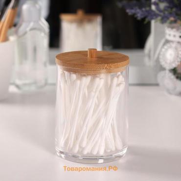 Органайзер для ватных палочек «BAMBOO», с крышкой, d=7×9.5 см, прозрачный, коричневый