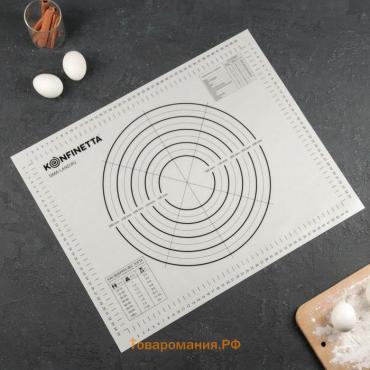 Коврик для выпечки и раскатки теста с разметкой KONFINETTA, армированный, силикон, 40×50 см, 0.44 мм, чёрный