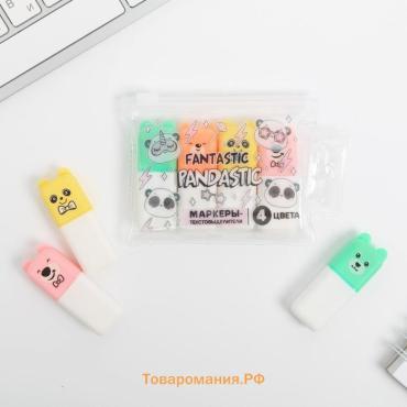 Текстовыделитель, набор из 4 шт., мини, Fantastic pandastic, МИКС