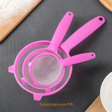 Сито с ручкой, набор 3 шт., пластик, d=6.5/8/12 см, бирюзовое