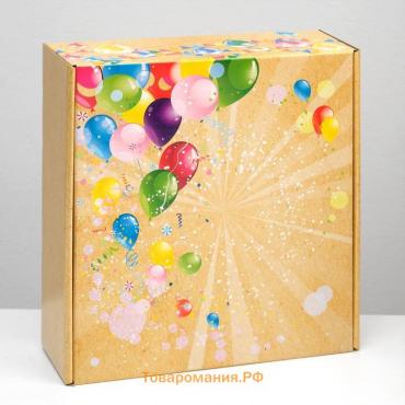 Подарочная коробка "С шариками", крафт, 28,5 х 9,5 х 29,5 см