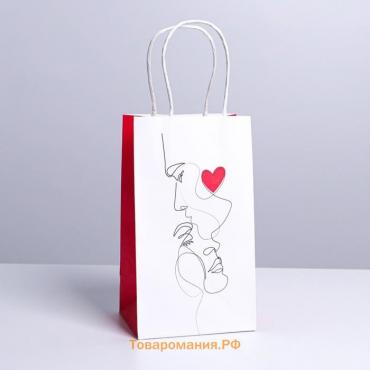 Пакет подарочный крафтовый, упаковка, «Love», 12 х 21 х 9 см