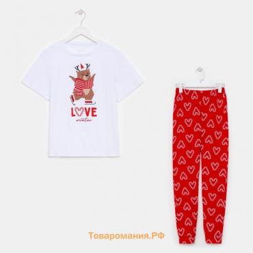 Пижама новогодняя женская (футболка и брюки) KAFTAN "Love", цвет белый/красный, размер 40-42