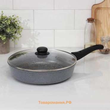 Сковорода  «Марбл», d=28 см, стеклянная крышка, съёмная ручка, антипригарное покрытие
