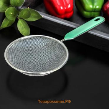 Сито для просеивания с ручкой  «Хозяюшка», d=14 см, зелёное