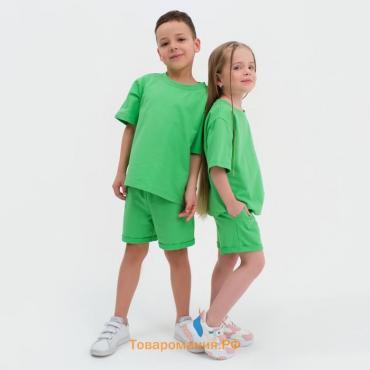 Комплект детский (футболка, шорты) KAFTAN "Basic line" размер 36 (134-140), цвет зелёный